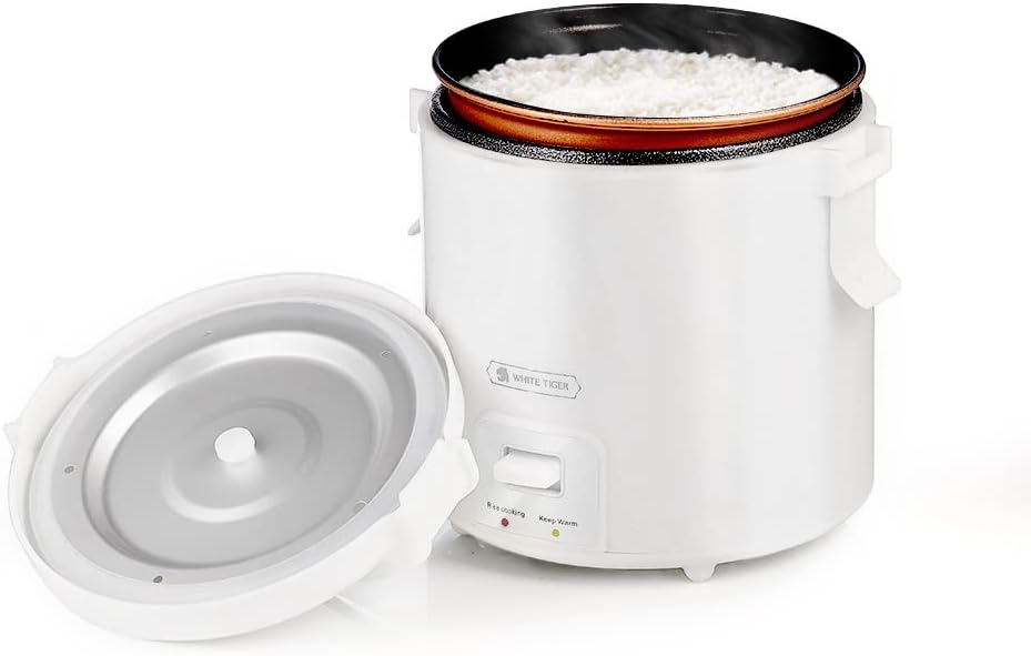 1.0L Mini Rice Cooker,WHITE TIGER Portable Travel Steamer Small,15 Minutes Fast Cooking, Removable Non-stick Pot, Keep Warm, Suitable For 1-2 People - For Cooking Soup, Rice, Stews  Oatmeal