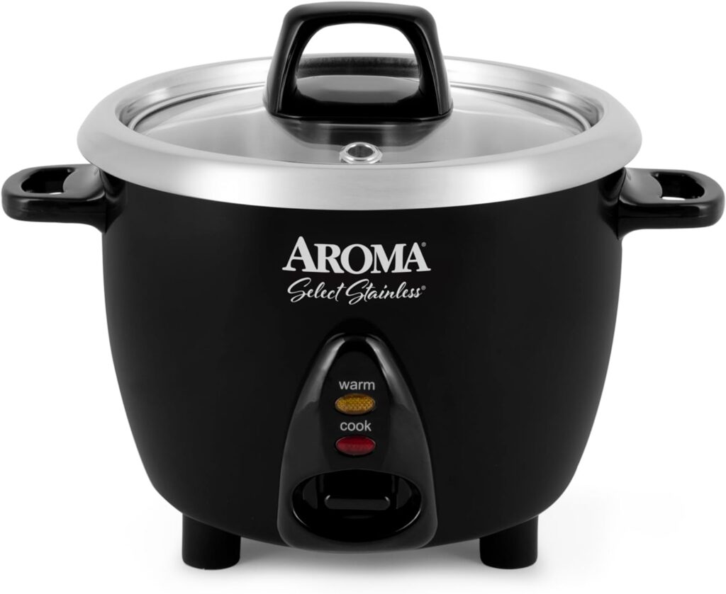 Aroma Housewares Select Stainless Rice Cooker  Warmer with Uncoated Inner Pot, 3-Cup(uncooked)/6-Cup(cooked)/ 1.2Qt, ARC-753SGB, Black