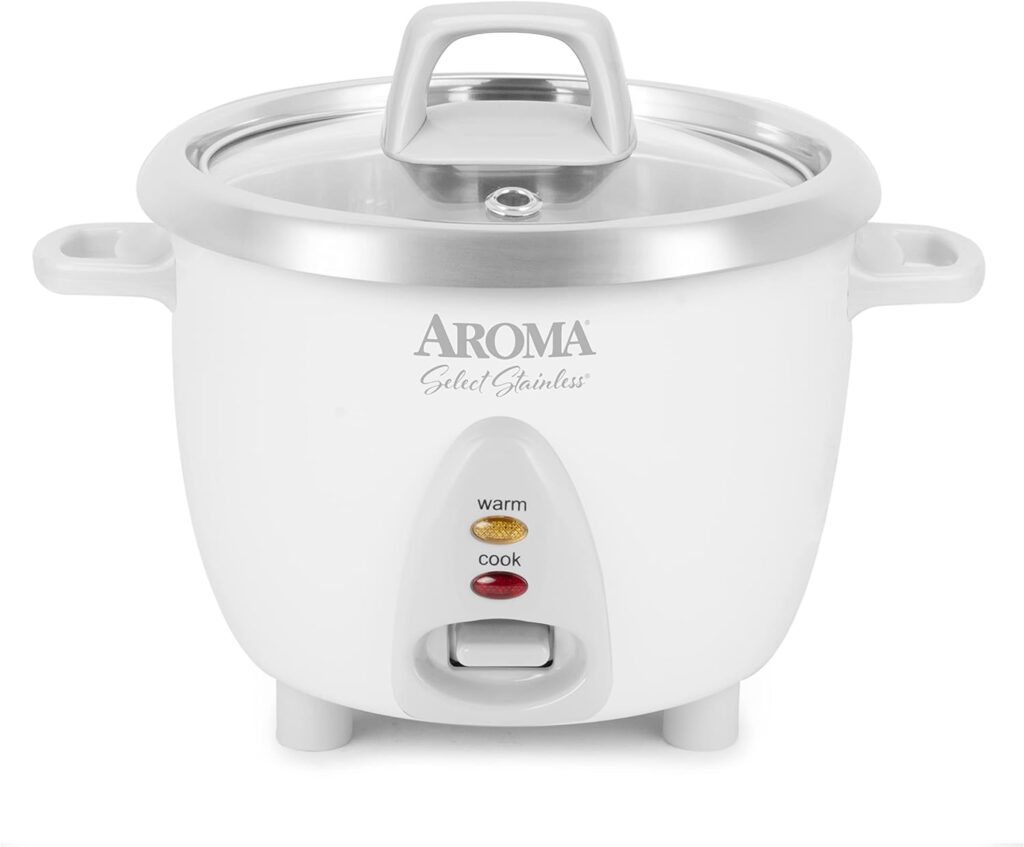 Aroma Housewares Select Stainless Rice Cooker  Warmer with Uncoated Inner Pot, 6-Cup(cooked) / 1.4Qt, ARC-753SG, White