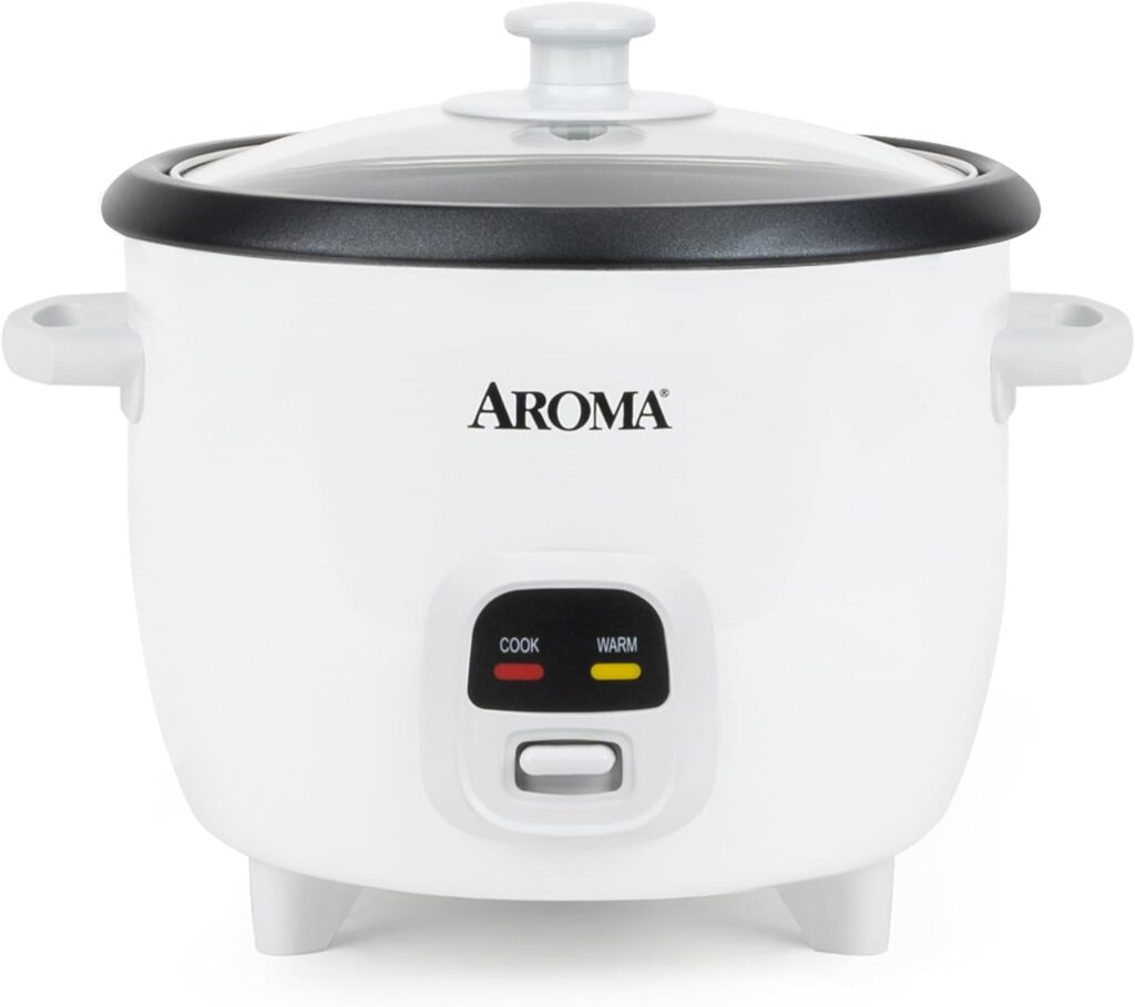 AROMA® Rice Cooker, 3-Cup (Uncooked) / 6-Cup (Cooked), Small Rice Cooker, Oatmeal Cooker, Soup Maker, Auto Keep Warm, 1.5 Qt, White, ARC-393NG