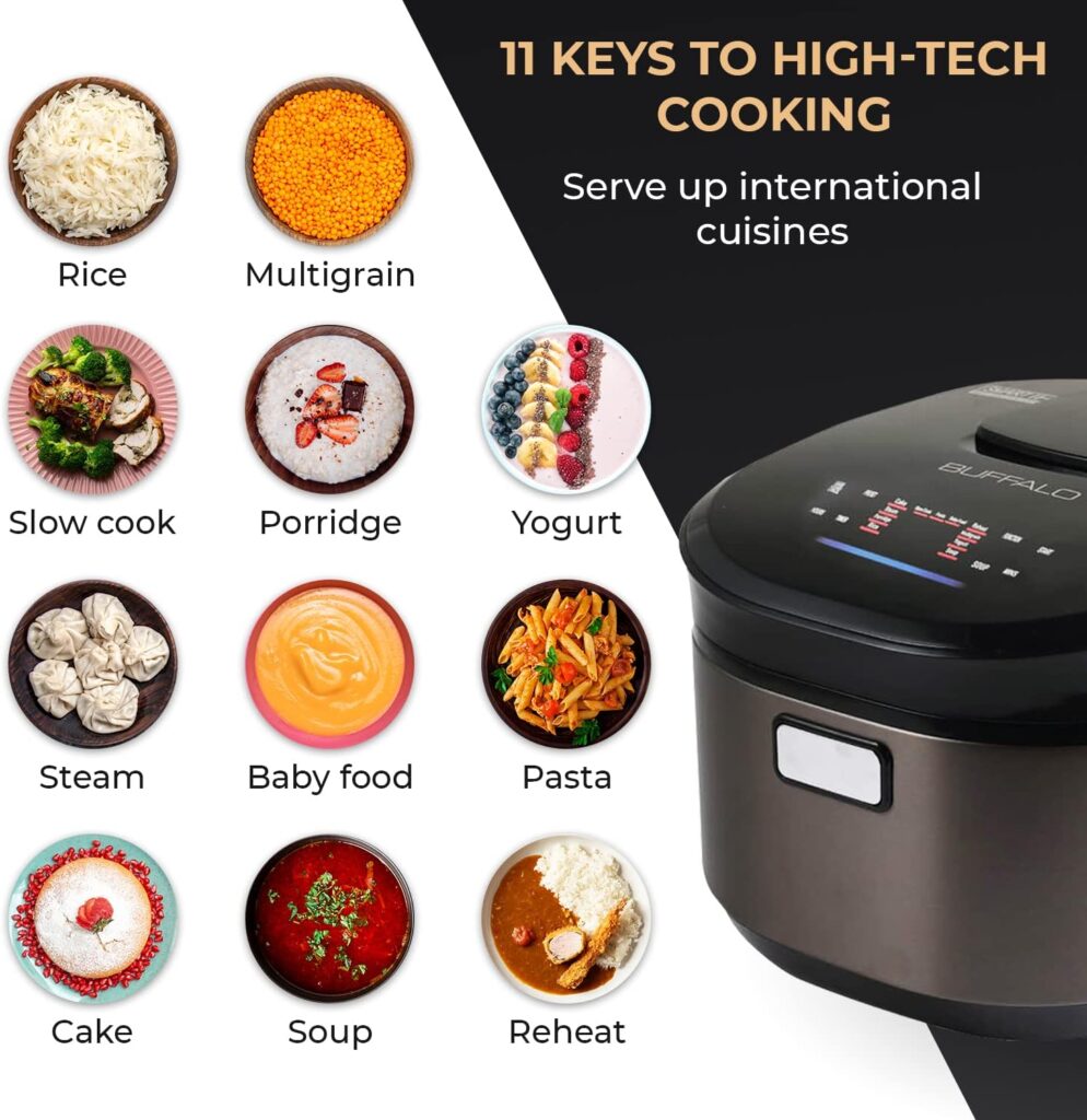 Buffalo Titanium Grey IH SMART COOKER, Rice Cooker and Warmer, 1.8L, 10 cups of rice, Non-Coating inner pot, Efficient, Multiple function, Induction Heating (10 cups)