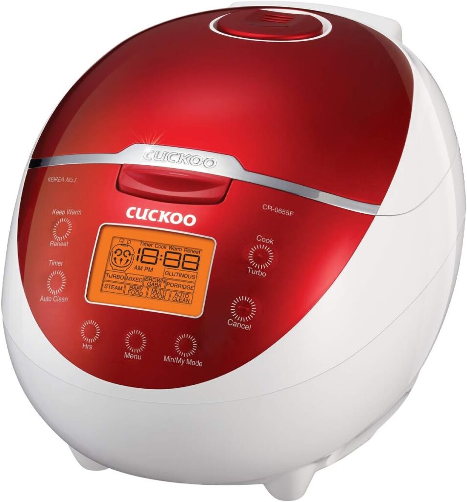 CUCKOO CR-0655F | 6-Cup (Uncooked) Micom Rice Cooker | 12 Menu Options: White Rice, Brown Rice  More, Nonstick Inner Pot, Designed in Korea | Red/White