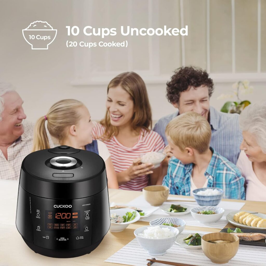 CUCKOO CRP-PK1001S | 10-Cup/2.5-Quart (Uncooked) Pressure Rice Cooker | 12 Menu Options: Quinoa, Scorched Rice, GABA/Brown Rice, Multi-Grain  More, Made in Korea | Black , 19 x 15 x 13