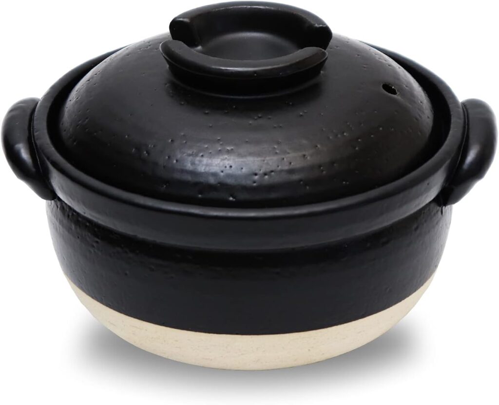 DONABE Clay Rice Cooker Pot Casserole Japanese Style made in Japan for 1 to 2 cups with Double Lids, Microwave Safe