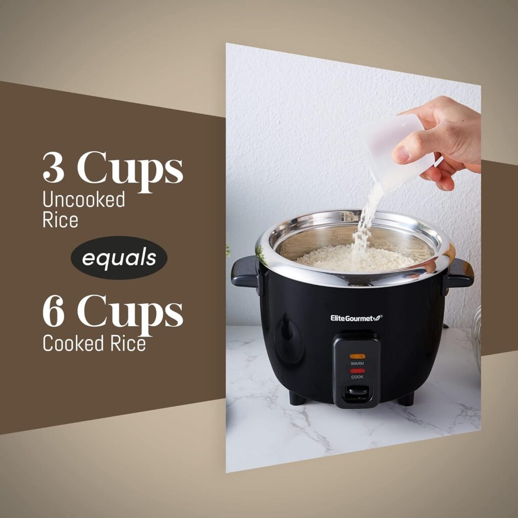 Elite Gourmet ERC2010B Electric Rice Cooker with Stainless Steel Inner Pot Makes Soups, Stews, Porridges, Grains and Cereals, 10 cups cooked (5 Cups uncooked), Black