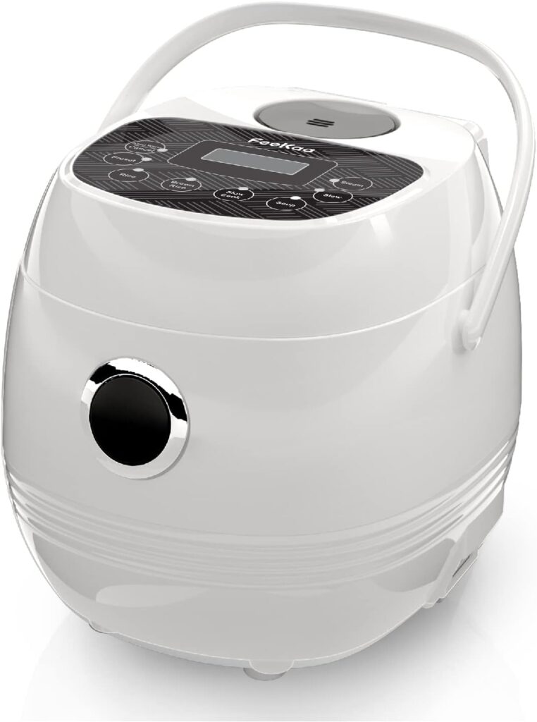 FeeKaa Rice Cooker Small 4 Cup (cooked), Mini Japanese Rice Cooker 2 Cup (uncooked), 6-in-1 Portable Slow Cooker, Travel Rice Maker, Soup Maker, Stew Pot, 24H Keep Warm  Delay Timer, White