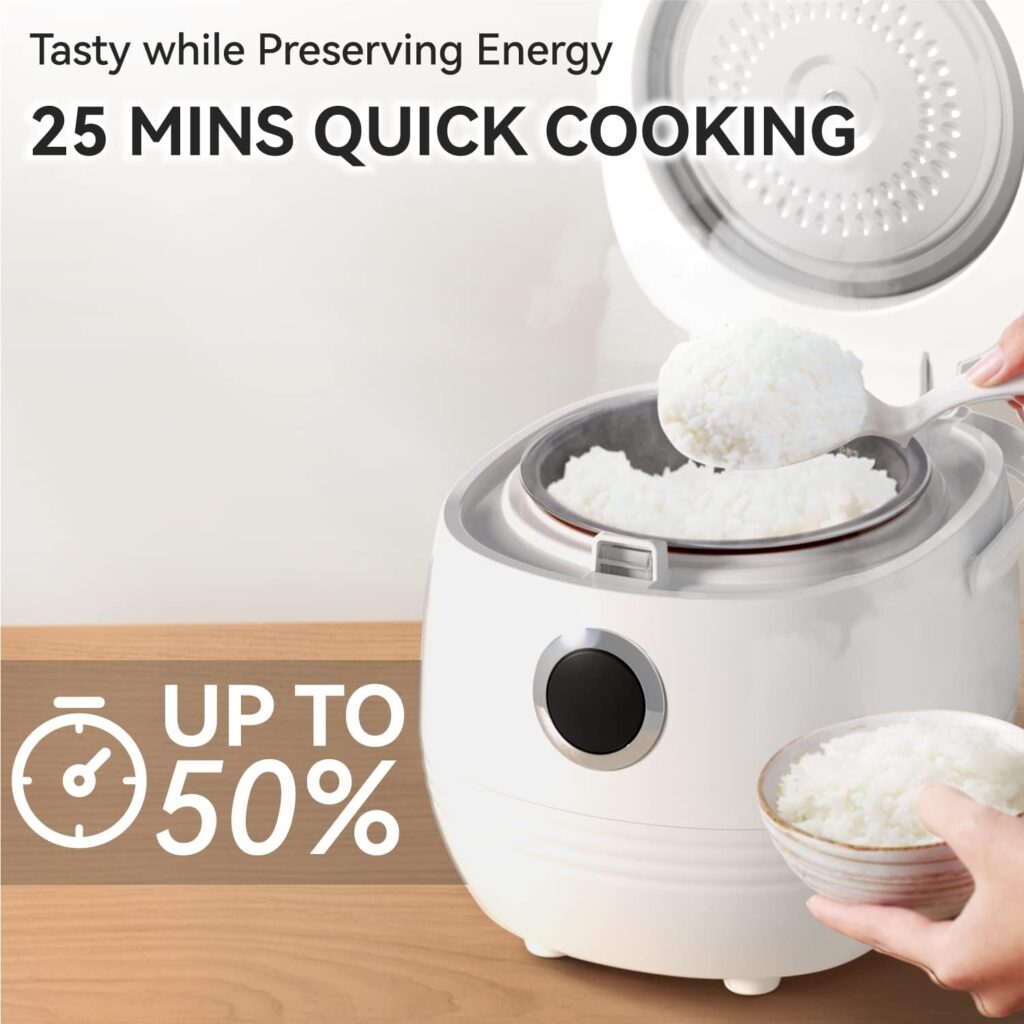 FeeKaa Rice Cooker Small 4 Cup (cooked), Mini Japanese Rice Cooker 2 Cup (uncooked), 6-in-1 Portable Slow Cooker, Travel Rice Maker, Soup Maker, Stew Pot, 24H Keep Warm  Delay Timer, White