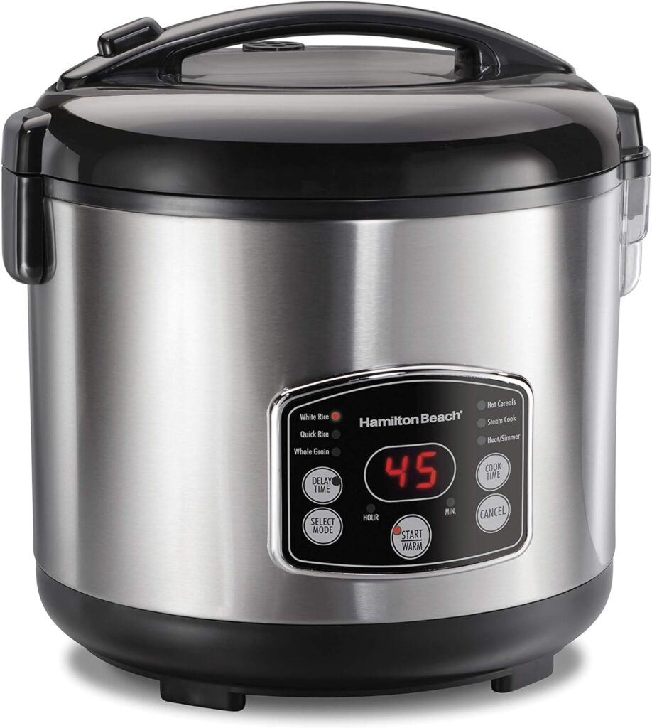 Hamilton Beach Digital Programmable Rice Cooker Food Steamer, 14 Cups Cooked (7 Uncooked) With Steam Rinse Basket, Stainless Steel (37548)