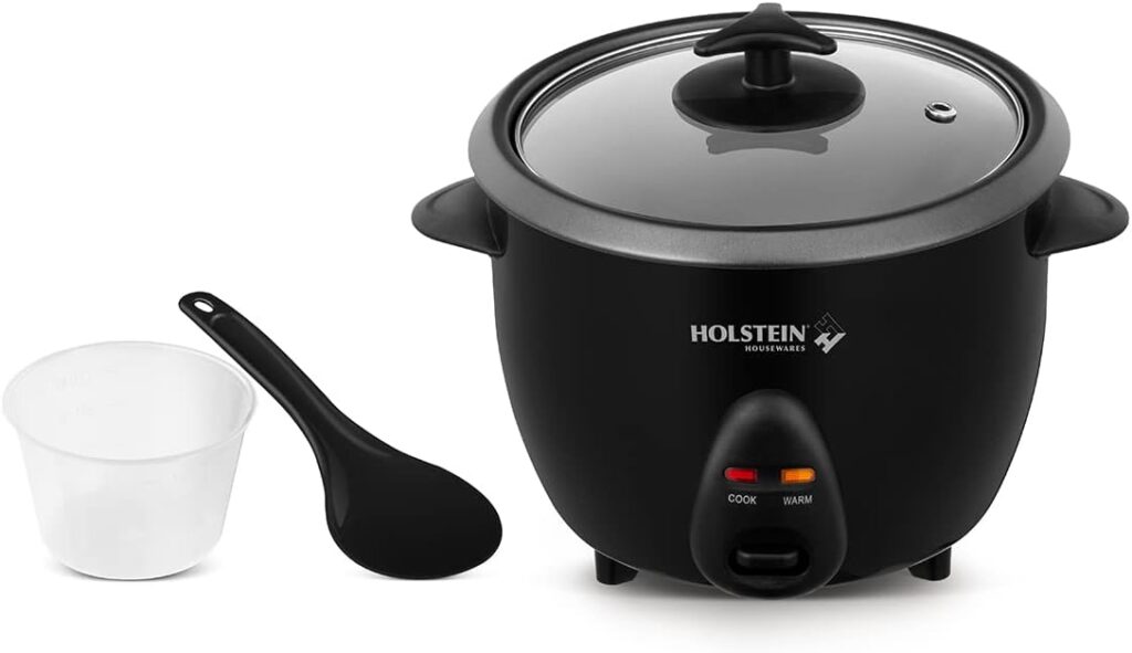 Holstein Housewares 8-Cup Rice Cooker, Black - Convenient and User Friendly with Warm and Cook Function, Ideal for Rice, Quinoa, Oatmeal, Stews and Grains