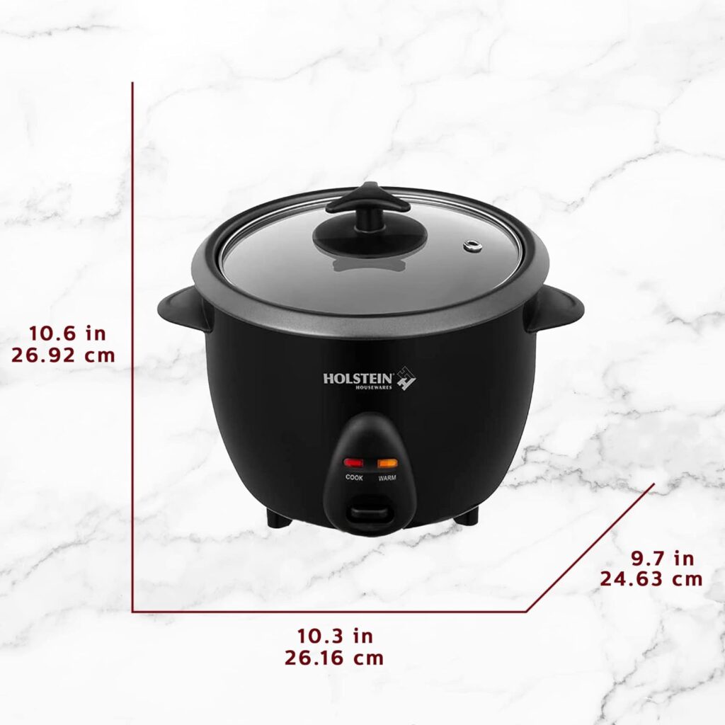 Holstein Housewares 8-Cup Rice Cooker, Black - Convenient and User Friendly with Warm and Cook Function, Ideal for Rice, Quinoa, Oatmeal, Stews and Grains