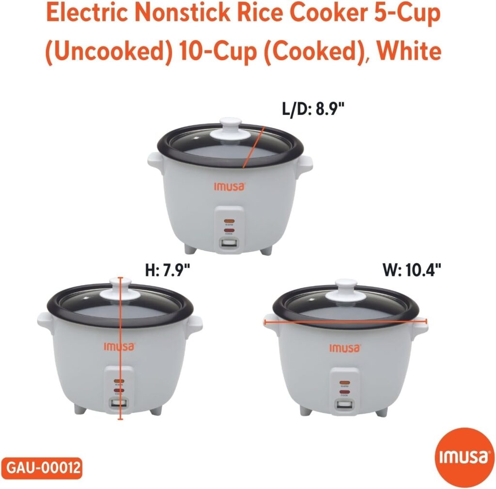 IMUSA USA GAU-00013 Electric Nonstick Rice Cooker 8-Cup (Uncooked) 16-Cup (Cooked), White