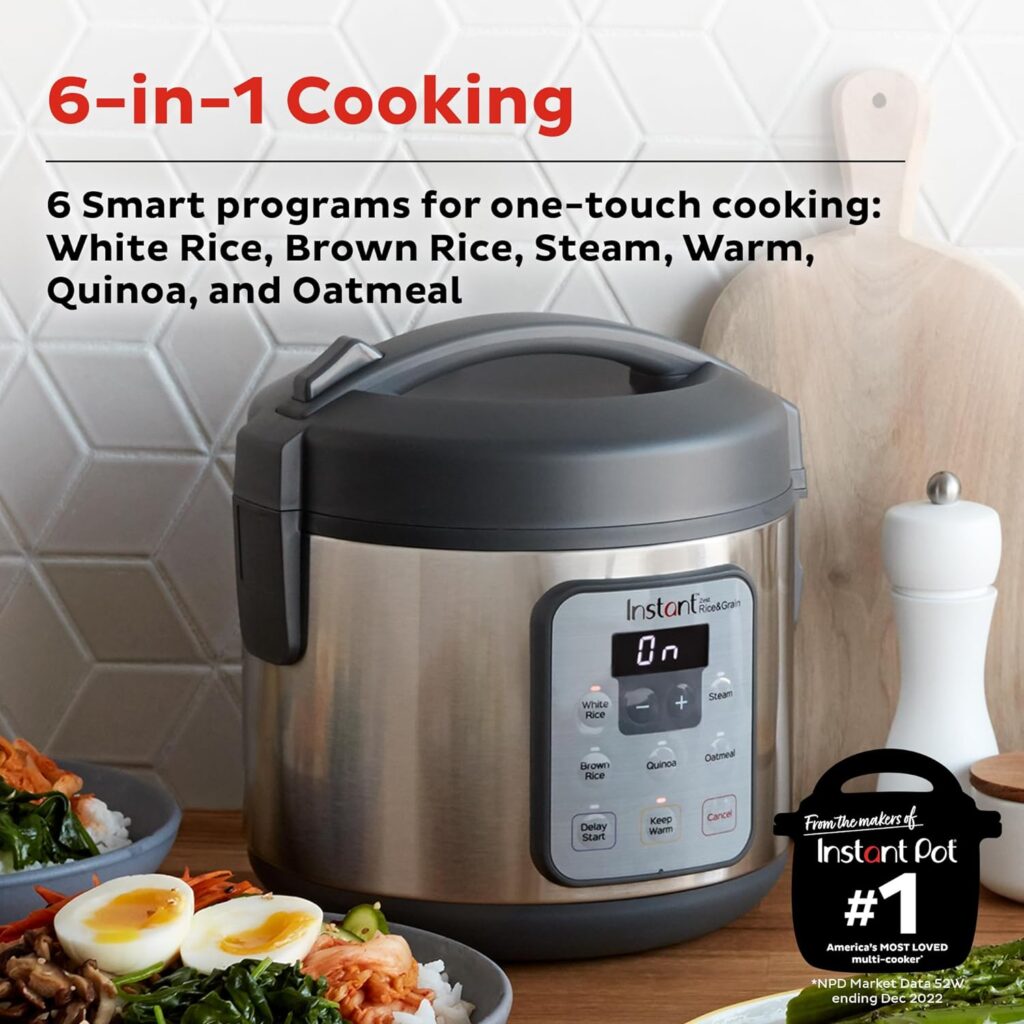 Instant Pot Zest 8 Cup One Touch Rice Cooker, From the Makers of Instant Pot, Steamer, Cooks Rice, Grains, Quinoa and Oatmeal, 8-cup cooked/4-cup uncooked, No Pressure Cooking Functionality