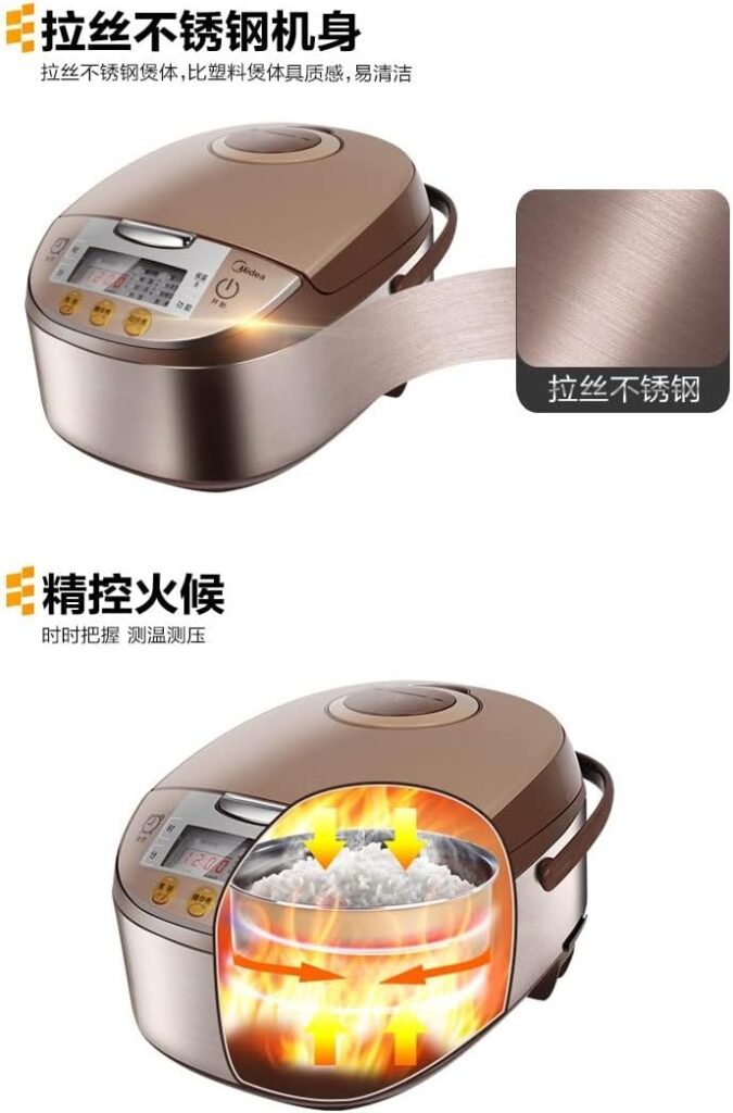 Midea Micom Rice Cooker, Digital Multi-Functional Ricer Cooker/Steamer, Brown Rice, Slow Cooker (3L/5.5Cup, Champange) MB-FS3017