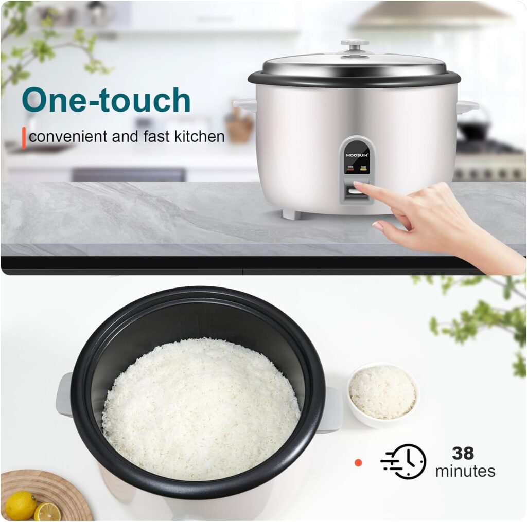 MOOSUM Commercial Rice Cooker, Large Capacity 30-Cup (UnCooked), 60-Cup (Cooked) with One Touch Operation and 12-Hour Keep Warm,Easy to Use and clean,1600W