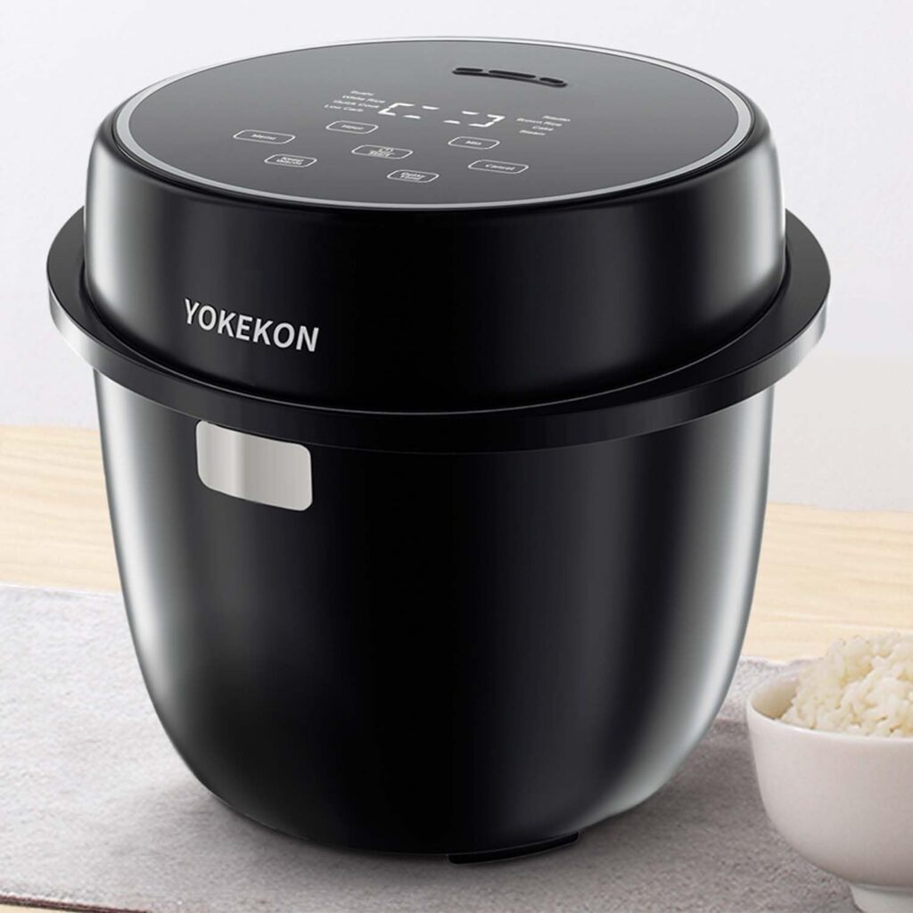 YOKEKON Rice Cooker Small, Low Carb 3 Cups Rice Cooker with Stainless Steel Steamer, 8-in-1 Japanese Rice Maker, Warmer, Low Sugar Function, 24H Delay Timer  Auto Keep Warm, Sushi/Oatmeal/Cake, Black