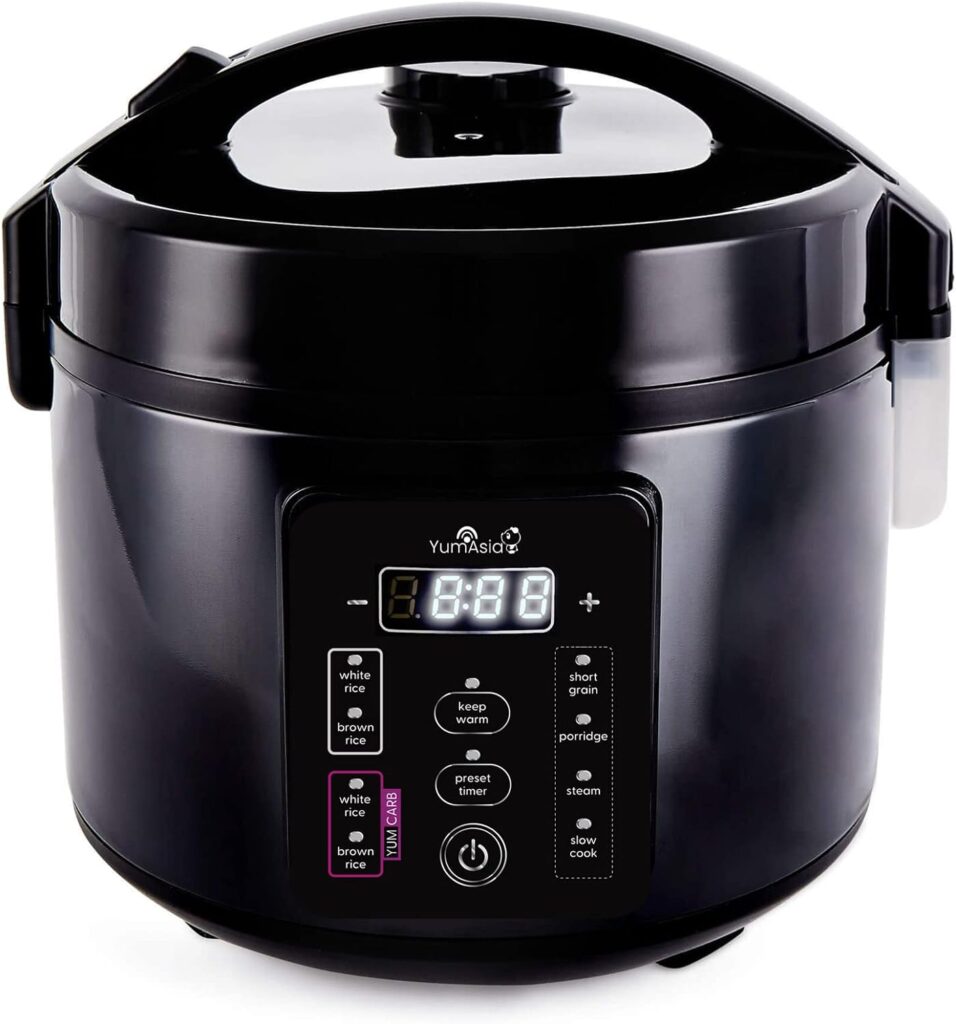 Yum Asia Kumo YumCarb Rice Cooker with Ceramic Bowl and Advanced Fuzzy Logic, (5.5 Cups, 1 Litre), 5 Rice Cooking Functions, 3 Multicooker Functions, 110V US Power (Dark Stainless Steel)