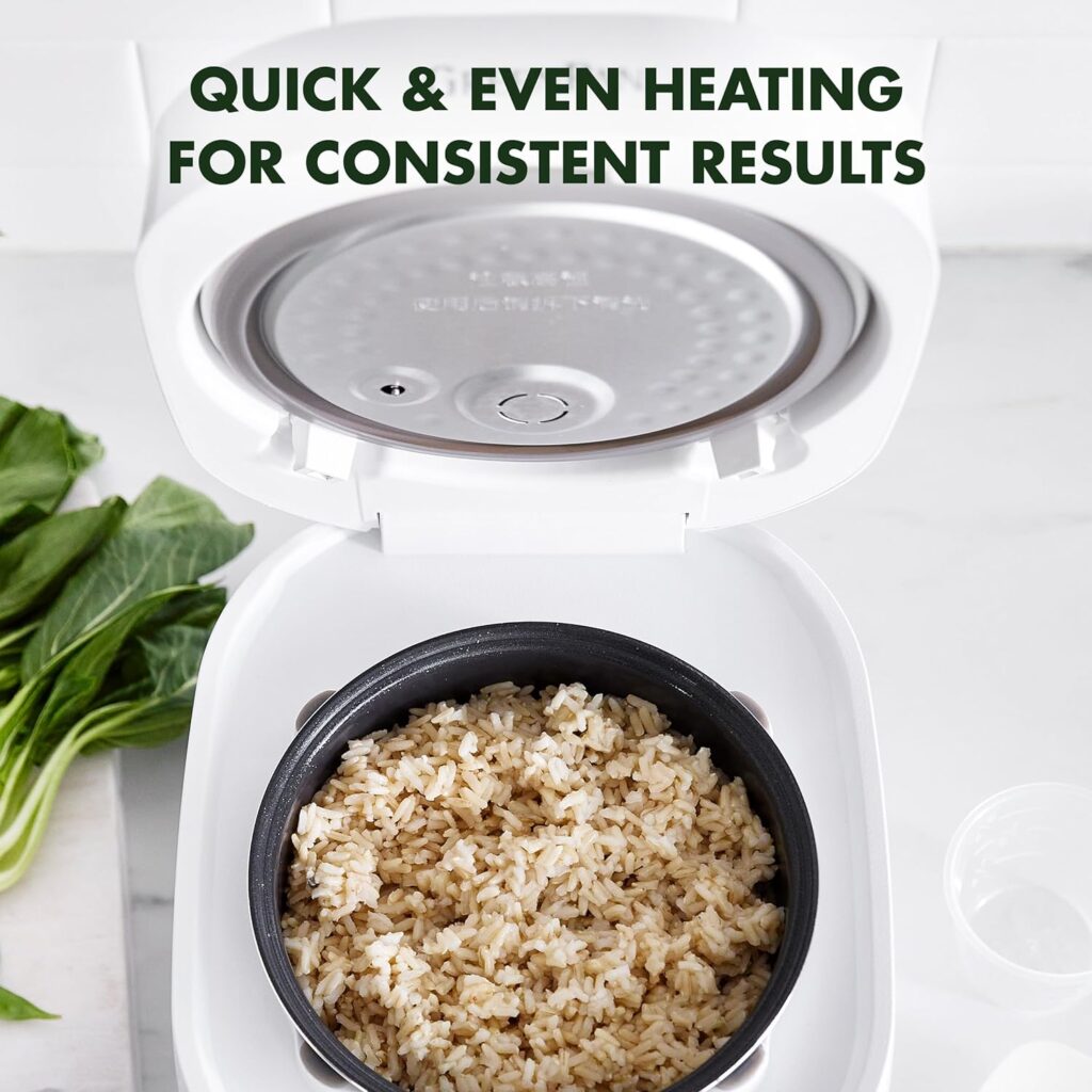 GreenPan Healthy Ceramic Nonstick Rice Quinoa Steel Cut Oats  Grains Cooker,Easy Meal Presets,4 Cups Uncooked (8 Cooked),Cool Touch,Compact,Warms, Steam,Removeable Bowl,Spatula LadleCup, White