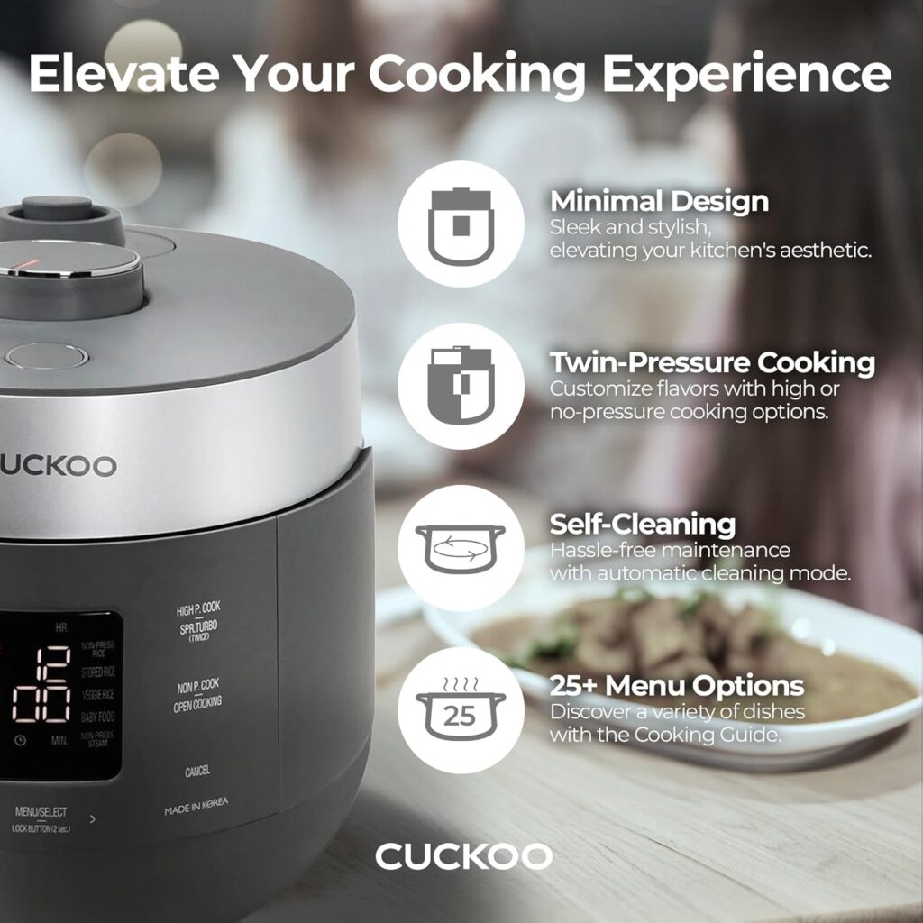 CUCKOO CRP-ST0609F | 6-Cup/1.5-Quart (Uncooked) Twin Pressure Rice Cooker  Warmer | 12 Menu Options: High/Non-Pressure Steam  More, Made in Korea | WHITE (6 CUP)